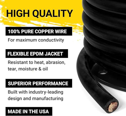 Spartan Power Welding Lead & Car Battery Cable - DIY Bulk Automotive Grade Copper Wire - 600 Volt, 2 AWG, 5 Foot, Black - size: 5 FT, style: 2 AWG BLACK