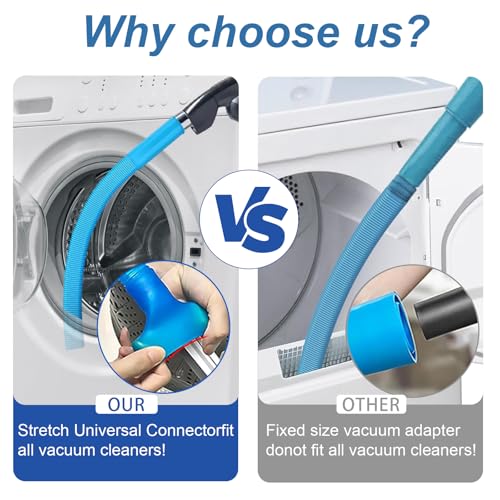 Upgraded Dryer Lint Vent Cleaner Kit: Flexible Vacuum Hose Attachment for Lint Removal |Universal Vacuums Deep Cleaning Brush for Clogged Ducts - color: Blue