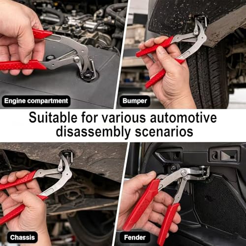 Car Clip Pliers,Auto Fastener Clip Removal Pliers,Spring Loaded Panel Removal Tool for Door Trim, Push Pins,Rivets, Red,1 Pack