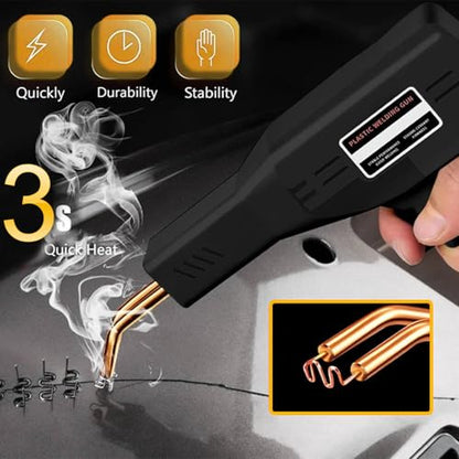 220W Plastic Welder, 1200PCS Staples 40PCS Rods Plastic Welding Kit, 5 in 1 Welding Tips Tape Sandpaper Wire Mesh Stand Metal Brush Screwdriver Welder Kit Bumper Repair Kit (Yellow) - color: Yellow