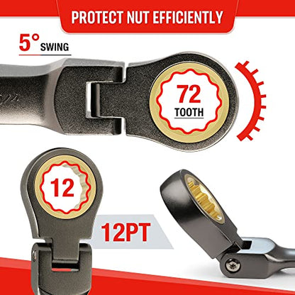 WORKPRO 8 Piece Flex Head Stubby Ratcheting Combination Wrench Set, SAE 5/16-3/4 in, 72-Teeth, CRV, Nickel Plating with Rolling Pouch - size: SAE, style: Nickel-plated