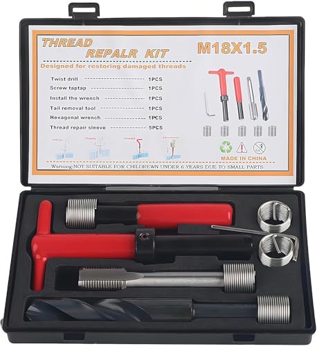 10PCS Thread Repair Kit M18x1.5 Stainless Steel Helicoil Insert Set for Automotive Machine Damaged Screw Holes