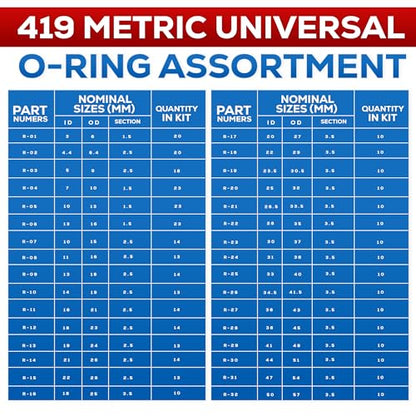 SAE Metric Rubber O-Ring Washer Assortment Kit, Automotive Storage Case, Mini Pick and Hook Set