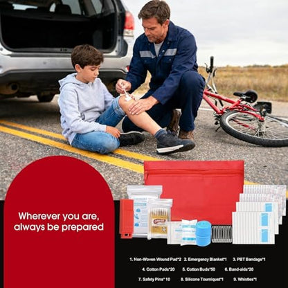 Roadside Car Emergency Kit, Winter Car Safety Kit with 10FT Jumper Cables, Tow Strap, Tool Kit, Reflective Warning Triangle, Road Trip Essentials, for New Drivers, Teens - color: Red, size: Essential Kit + Repair Tool Set