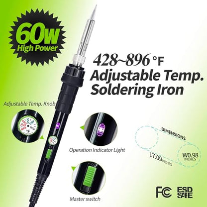 YIHUA 947-III Soldering Iron Kit with Temperature Stabilization, On-off Switch, 60W Portable Soldering Iron Kit with Holder, Tip Cleaner, Cleaning Sponge, 110V US Plug - style: Basic Style - Analog Irontal Iron Kit