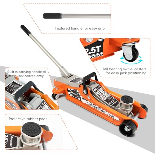2.5 Ton Low Profile Racing Floor Jack, Heavy Duty Steel Construction, Lifting Range 3.35"-14.17" - size: 2.5 Ton Basic model