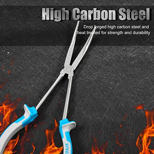 SPEEDWOX Long Reach Bent Nose Pliers 11 Inches 30 Degree Precision Fine Pliers for Mechanics Technicians Contractors High Leverage Professional Tool Non-slip TPR Handle Serrated Jaws - style: 30°Bent Nose Pliers