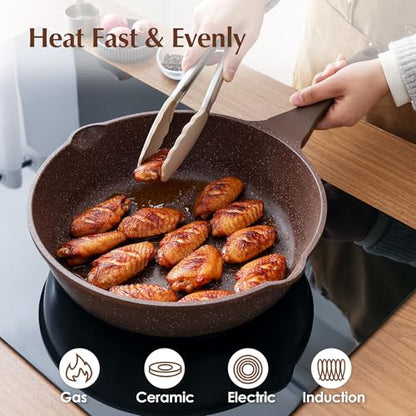 SENSARTE Nonstick Deep Frying Pan Skillet, 12-inch Saute Pan with Lid, Stay-Cool Handle, Healthy Cookware Cooking Pan with Cover, Induction Compatible (Toffee Brown) - color: Toffee Brown, size: 12-inch/5QT
