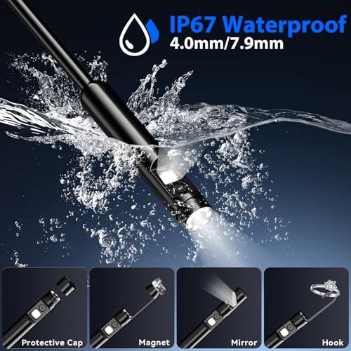 Endoscope Camera with Light, Dual-Lens 1920P HD Borescope Tools with 8+1 Adjustable LED Lights, 16.4FT Semi-Rigid Snake Cord IP67 Waterproof Inspection Camera for iPhone, iPad, iOS and Android Phone - size: 16.4FT, style: Dual Lens
