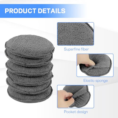 Hovom 6PCS Microfiber Wax Applicator, 5" Round Applicator Pads, Soft Automotive Waxing Foam Pads, Buffing Pads for Car Cleaning, Polishing and Detailing, Reusable Car Wash Sponge (Dark Gray) - color: Dark Gray