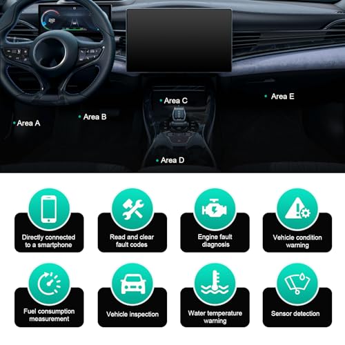 Car Bluetooth OBD2 Diagnostic Tool, Plug and Play Real-time Code Reader, Reset and Clear Engine Light Scanner with Exclusive App, Universal Mini Monitor Device for Most Phone Systems (Black)