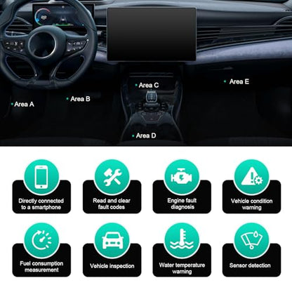 Car Bluetooth OBD2 Diagnostic Tool, Plug and Play Real-time Code Reader, Reset and Clear Engine Light Scanner with Exclusive App, Universal Mini Monitor Device for Most Phone Systems (Black)