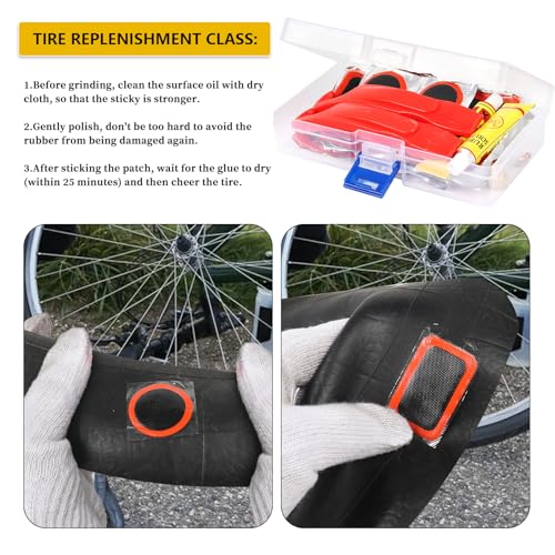 80pcs Bike Tire Repair Kit, Self-Adhesive Bike Tire Patch Kit | Bike Tool Kit With Portable Storage Box and Valve Converter, Bike Repair Kit for Mountain Bikes, Commuter Bikes, Motorcycles