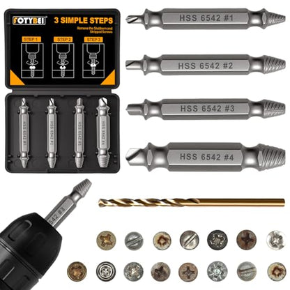5PCS Damaged Screw Extractor Set, Upgraded Model HSS 6542, Hardness is 63-65HRC, Screw Grab Screw Removal Tool, General bit Set Double Ended for Damaged Broken Stripped Screws - style: 5PCS