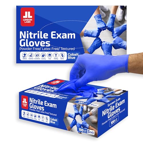 London Labs 5 Mil Nitrile Exam Gloves Disposable Latex Free | Medical Rubber Gloves for Doctors, EMT & Cleaning - color: Cobalt Blue - 200 Count, size: Small