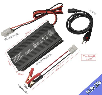 12V 20A LiFePO4 Battery Charger 14.6V LiFePO4 Charger and Maintainer for 4S 12V (12.8V) Deep Cycle Lipo Lithium Iron Phosphate Rechargeable Batteries of RV Car Boat - size: 12v 20a