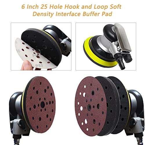 5 Pack Interface Pads, 6 Inch 25 Holes Hook and Loop Soft Density Sponge Cushion Buffer Backing Pad, Foam Sanding Interface Pads for Orbital Sander Automotive Woodworking Polishing - size: 6 inch 25 Hole - 5 Pack