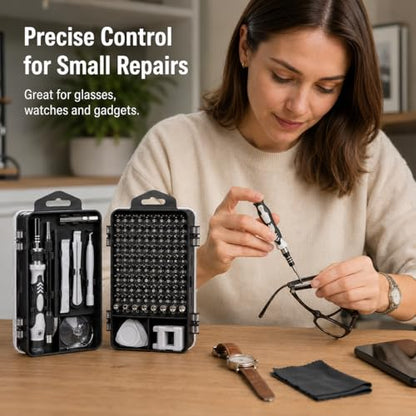 115-in-1 Precision Screwdriver Sets, Professional Repair Tool Kit Multiple Bits for Electronics, Phone, Watch, Automotive, Glasses and Bike Maintenance Non-Slip Handle Tweezers and Crowbar - color: Silver