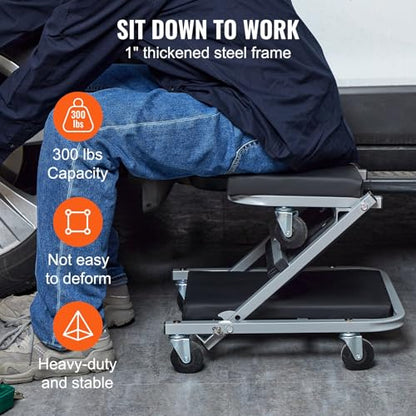 2 in 1 Z Creeper Seat Folding Creepers Automotive Rolling Chair 300 LBS Capacity Mechanic Creeper Low Profile Creeper Shop Garage Work Stool