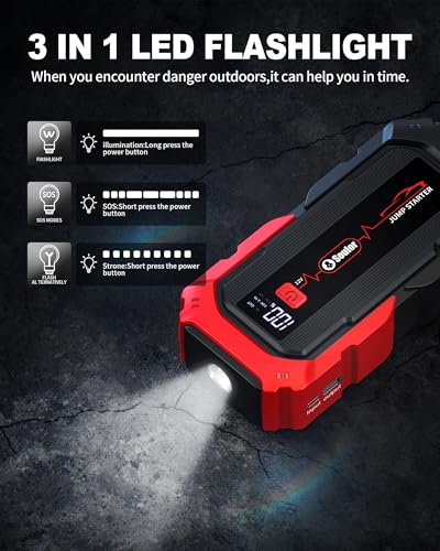 Jump Starter Battery Jumper Starter Portable Car Battery Jump Starter for Up tp All Gas & 12L Diesel, 12V 6000A Portable Jump Box with 3 Modes Flashlight and Jumper Cable - color: 6000A+CY6+EVAbag
