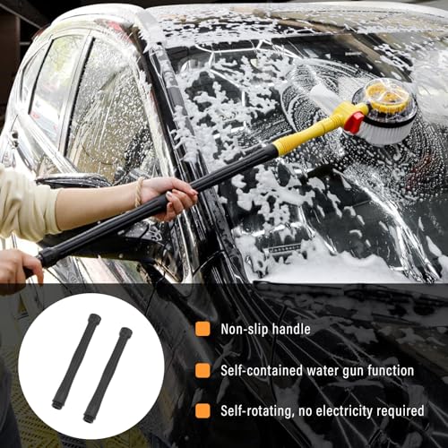 Ziciner Rotating Car Wash Brush, Automatically Foams Auto Wash Brush with Long Handle, High Pressure Washer Gun and Hose Nozzle Car Wash Kit for Cars, Yards, Gardens, Pets