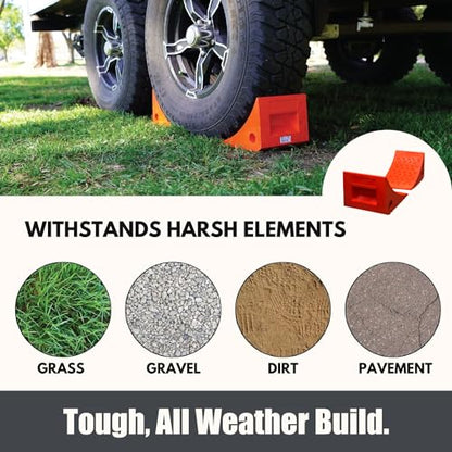 SECURITYMAN Heavy Duty Wheel Chocks (4 Pack) - Durable, Non-Slip, Solid Rubber Wheel Chocks for Boat Trailers, RV, Truck, Camper - Perfect on All Surfaces and in All Weather - (2X Orange & 2X Black)