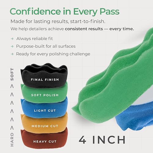 TCP Global 4 Inch Buffing Pads Set - 5 Waffle Foam Buffer Pads & 1 Wool Pad for Orbital Buffers, DA Polish Pad for Paint Correction, Polishing Kit for Auto & Boat Gelcoat Detailing