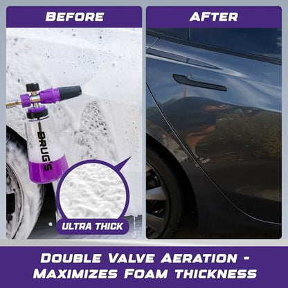 Brug's™ Pro Foam Cannon Clear Edition V2 - Professional Car Wash Foam Gun for Pressure Washer - Adjustable Spray Blaster, 1.1mm Orafice, Wide Neck Bottle, 1/4" Quick Connector - Snow Foam Cannon
