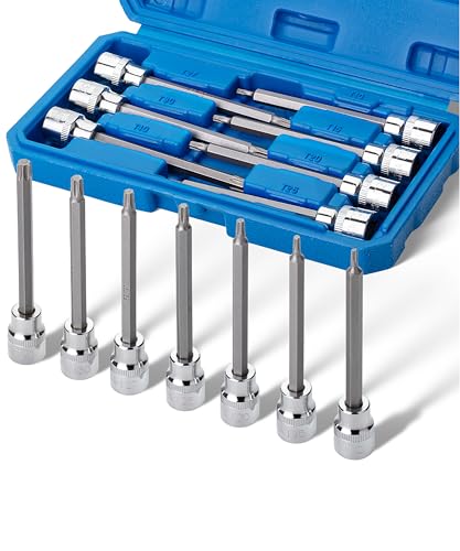 Bates- Extra Long Torx Bit Socket Set, 7 Pieces, 3/8" Drive T10-40, 4-3/8" Long Torx Socket Set 3/8 Drive