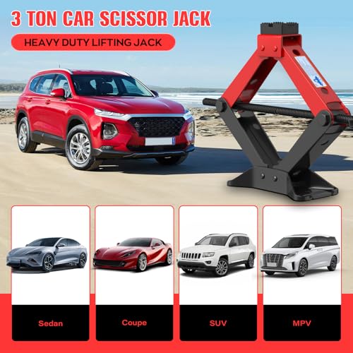Portable Car Jack Kit 3 Ton, Heavy Duty Scissor Jack for Car, Spair Tire Changing kit with Lug Wrench, Emergency Kit for Car SUV MPV