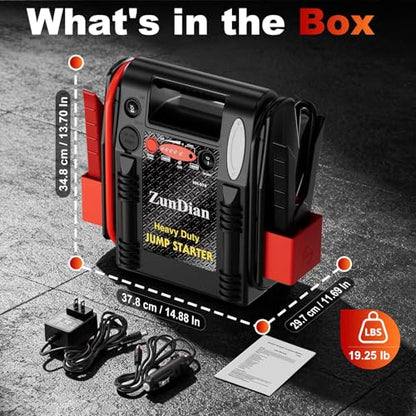 12V/24V Jump Starter - ZunDian 2800/1400 Amp Heavy Duty Battery Booster Pack, Portable Emergency Power for Cars, Trucks, SUVs, Tractors, Jump Box with USB/DC Power Unit