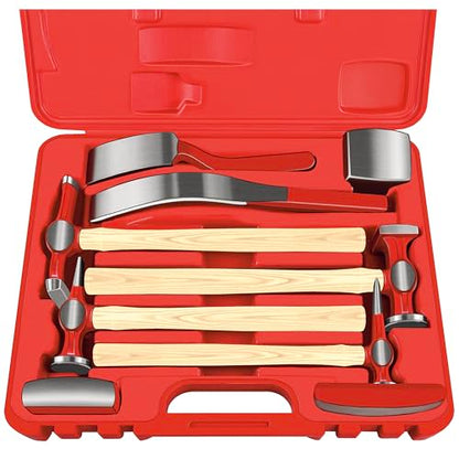 C&T 9 Piece Heavy Auto Body Repair Tool Hammer Dolly Set, Car Body Repair Tool Kit with Carrying Case, Hickory Handles,Fender Repair kit - size: 9PC