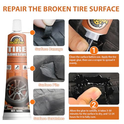 Tire Repair Glue Kit 100ml,Tire Sidewall Rubber Cement Black 3.38floz | Bike Tire Repair Adhesive Kit, Professional Bonding Glue for Car, Motorcycle, Bicycle
