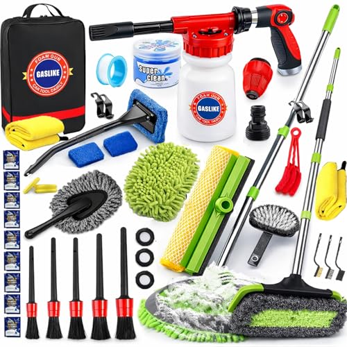 63PCS Car Wash Cleaning Kit,Car Wash Brush with Long Handle,Car Detailing Kit with Foam Gun,Car Cleaning Supplies,Handheld Vacuum, Car Detailing Kit (62PCS) - size: 62PCS