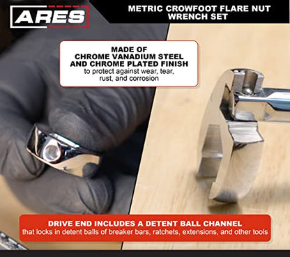 ARES 33010 - 10-Piece Metric Flare Nut Crowfoot Wrench Set - size: 10-Piece Metric Flare Nut Crowfoot Wrench Set