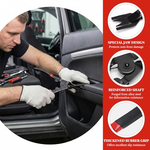 Car Panel Clip Removal Pliers, Auto Door Car Upholstery Trim Clip Removal Tool with Non-Slip Handle, Professional Automotive Fastener Push Pin Pry Pliers for SUV Sedan Lorries