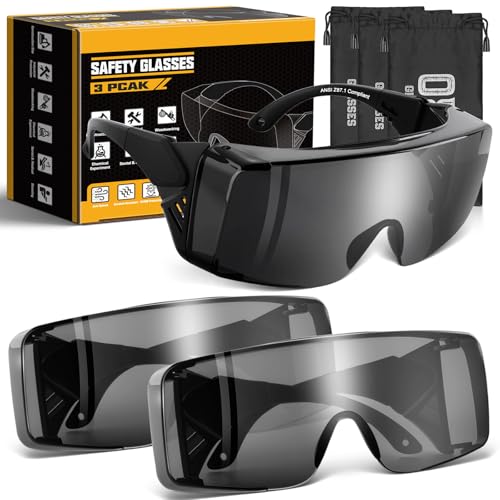 OXG Anti Fog Safety Glasses, ANSI Z87.1 Protective Eyewear with Side Shields, UV Protection Lens, Adjustable Temples - color: 3 Pack Grey