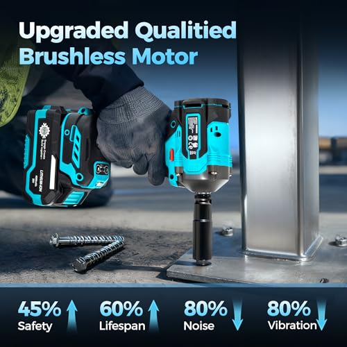 Brushless 1/2" Cordless Impact Wrench Kit, 630N.m (465Ft.lb) Impact Gun | 4.0Ah Battery and Fast Charger, 3-Mode Speed, 2500RPM 20V Power Impact Driver Electric Impact Wrench with LED Light for Car