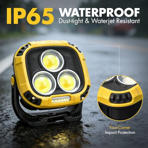 2 Pack Rechargeable Work Light, 4000LM Magnetic LED Work Light | 6000mAh Magnetic Light, IP65 Waterproof, Emergency Flashlight, 30H Runtime, Portable Light for Mechanics, Car Repair(Yellow) - size: 2 Pack