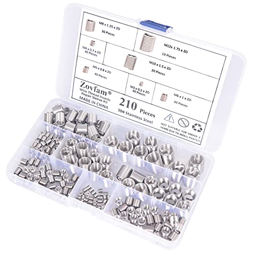 Wire Screw Sleeve Thread Repair Inserts Assortment Kit 304 Stainless Steel Metric M3 M4 M5 M6 M8 M10 M12 Wire Thread Inserts Helical Thread Repair Kit 210Pcs