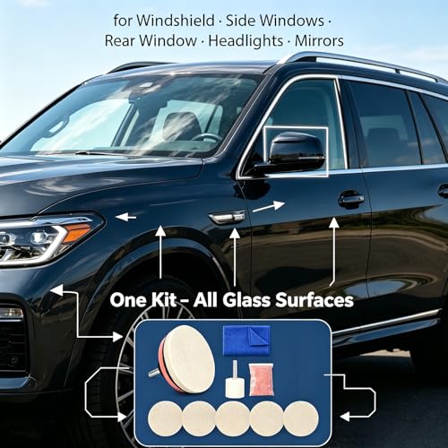 Car Glass Scratch Remover Kit, Windshield Scratch Remover, with 100g Cerium Oxide Powder oxido de cerio, Glass Polish and Wheels Set Polish Pads for Windshield Glass Scratch Remove