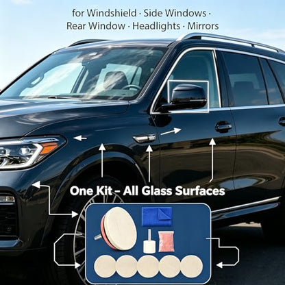 Car Glass Scratch Remover Kit, Windshield Scratch Remover, with 100g Cerium Oxide Powder oxido de cerio, Glass Polish and Wheels Set Polish Pads for Windshield Glass Scratch Remove