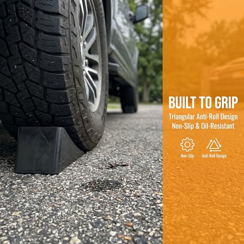Fasmov 2 Pack Solid Rubber Heavy Duty Wheel Chock, Premium Chock for Car, Travel Trailers, RV, Truck, and ATV