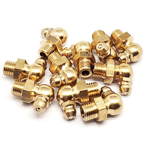 M8 x 1mm Metric Thread 90 Degree Angled Brass Hydraulic Zerk Grease Nipple Fitting，PACK OF 10 - size: M8x1/90 Degree Angled