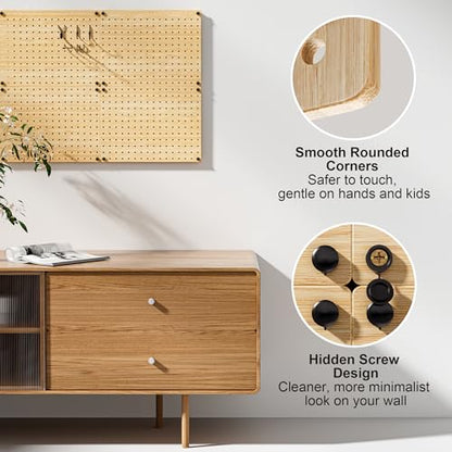 VOIMO Bamboo Pegboard Organizer Set, 6 Panels (16"x12") | 48 Hooks, Eco-Friendly Wall Mounted Storage Rack for Tools, Crafts & Office – Natural Bamboo Pegboard with Accessories - size: 16'' X 12'' (6 Panels)