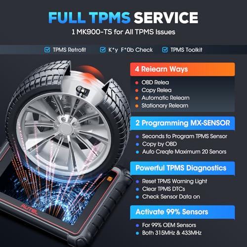 Autel Scanner Maxicom MK900TS, 2026 MK900-TS Up of MS906-TS MX900TS MK808S-TS MK900BT MK900, Top TPMS Program/Relearn, 3000+ Active Test, 40+ Service, CAN FD & DoIP, Bidirectional Scan Tool OS 11.0