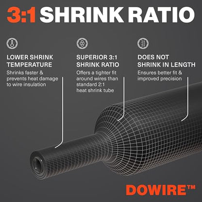 Dowire Heat Shrink Tubing 1/8" - Adhesive Lined - 3:1 Ratio - Waterproof Marine Grade Shrink Tube - Wire Shrink Wrap Tubing - Black - 50 Feet - color: Black, size: 1/8" - 50 Ft