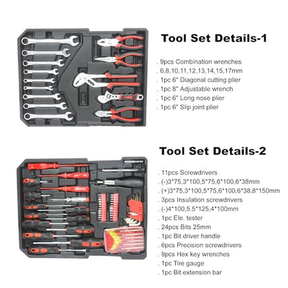 RYH 899pcs All-in-One Professional Tool Set & Rolling Tool Box Set - 4 Drawer Organizer Storage Case - Complete Home, Auto, Mechanic Tool Kit for DIY, Homeowner, Handyman Tool Set (899pcs+Silver) - color: 899pcs+Silver