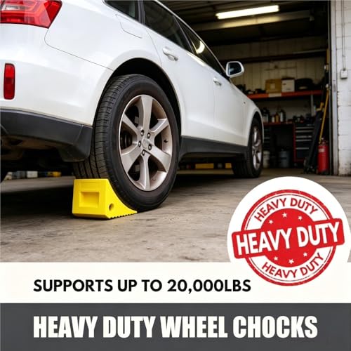 Heavy Duty Rubber Wheel Chocks (2 Pack) - Non-Slip Solid Tire Stoppers for Boat Trailer, RV, Truck, Camper - Yellow, Pre-Drilled Hole & Grab Handle(Yellow) - color: Yellow