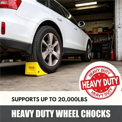 Heavy Duty Rubber Wheel Chocks (2 Pack) - Non-Slip Solid Tire Stoppers for Boat Trailer, RV, Truck, Camper - Yellow, Pre-Drilled Hole & Grab Handle(Yellow) - color: Yellow